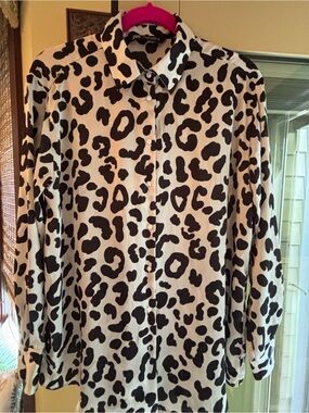 Zara Black and White Leopard Print Blouse